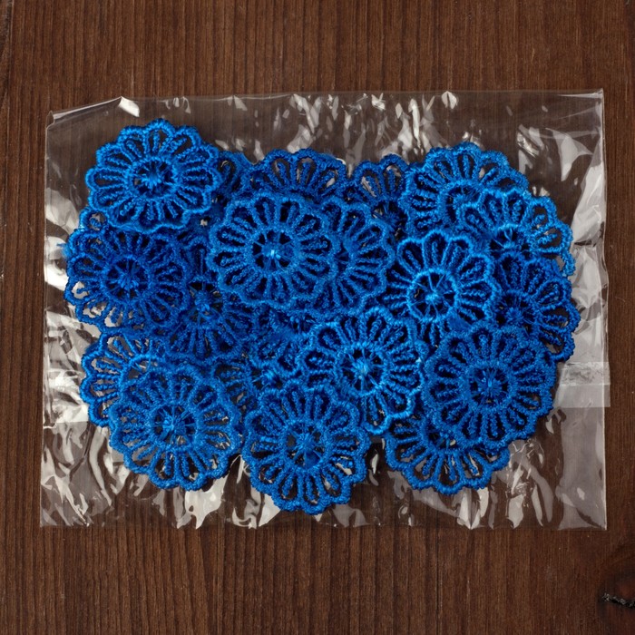 Вязаный элемент "Цветок", d= 2,5см, 25 шт, цвет синий