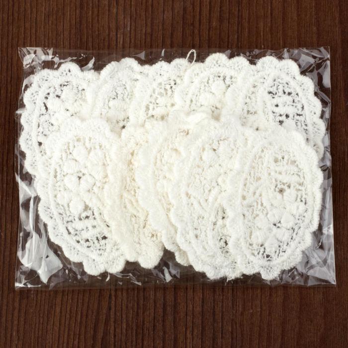 Вязаный элемент "Орнамент цветы", 5,5х3,5см, 10 шт, цвет белый