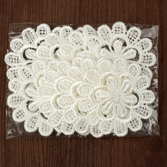 Вязаный элемент "Цветок", d= 5,5см, 10 шт, цвет белый