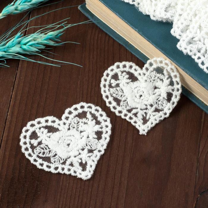 Вязаный элемент "Сердце", 6х5,5см, 10шт, цвет белый