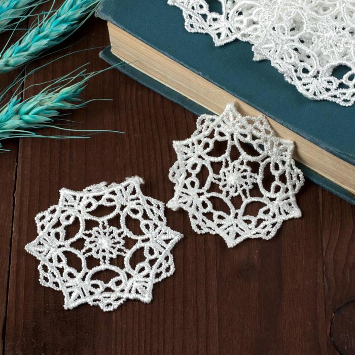 Вязаный элемент "Узор", d= 6см, 10 шт, цвет белый