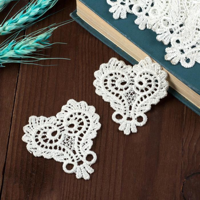 Вязаный элемент "Узор", 6,5х6см, 10 шт, цвет белый