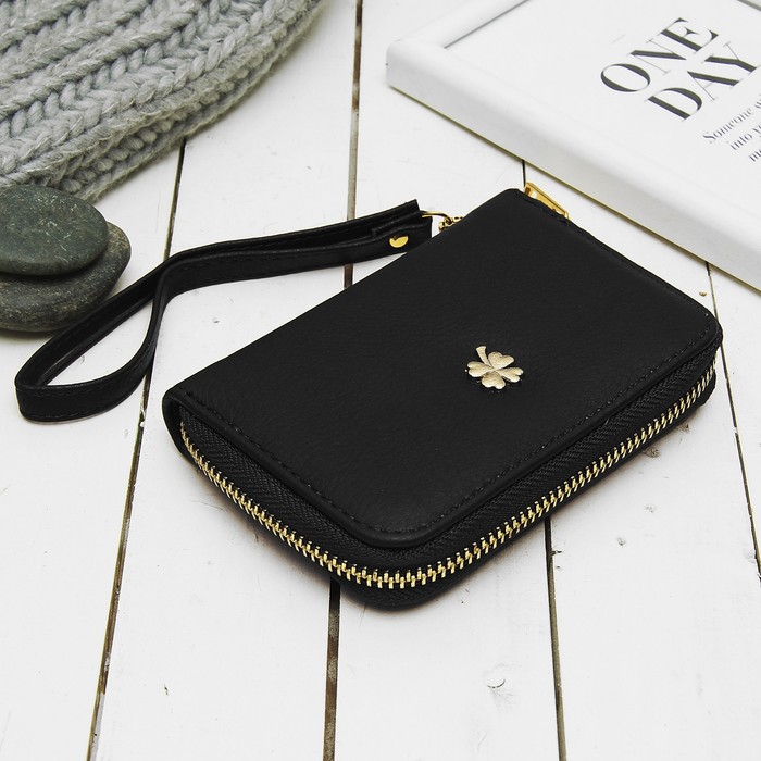 Кошелёк женский, 2 отдела, для карт, монет, цвет чёрный