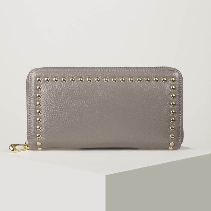 Кошелёк женский на молнии, 3 отдела, для карт, монет, цвет серый