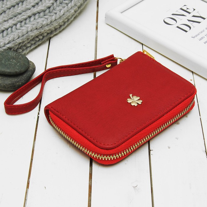 Кошелёк женский, 2 отдела, для карт, монет, цвет красный