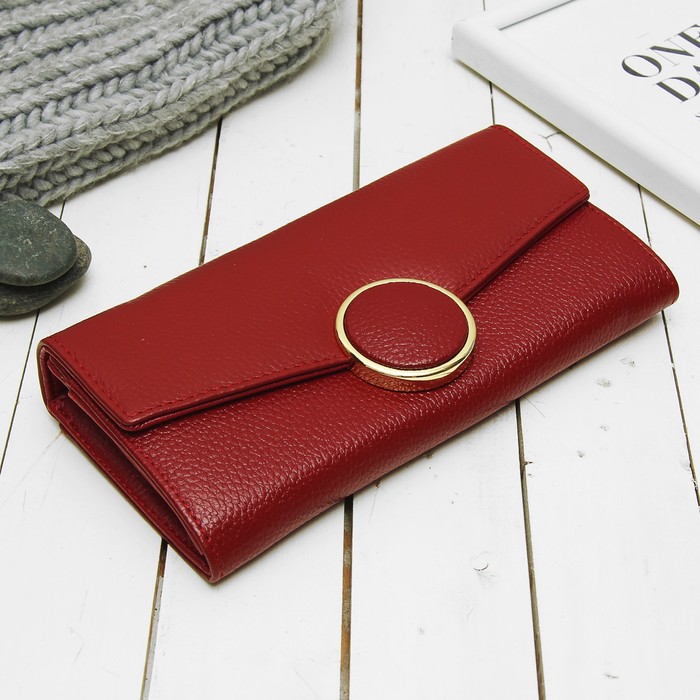 Кошелёк женский на клапане, 3 отдела, для карт, монет, цвет красный