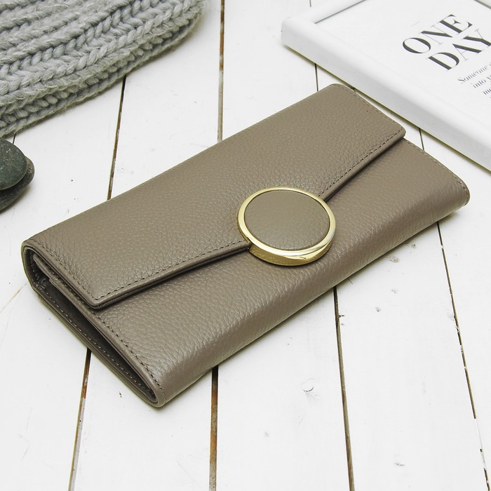 Кошелёк женский на клапане, 3 отдела, для карт, монет, цвет серый