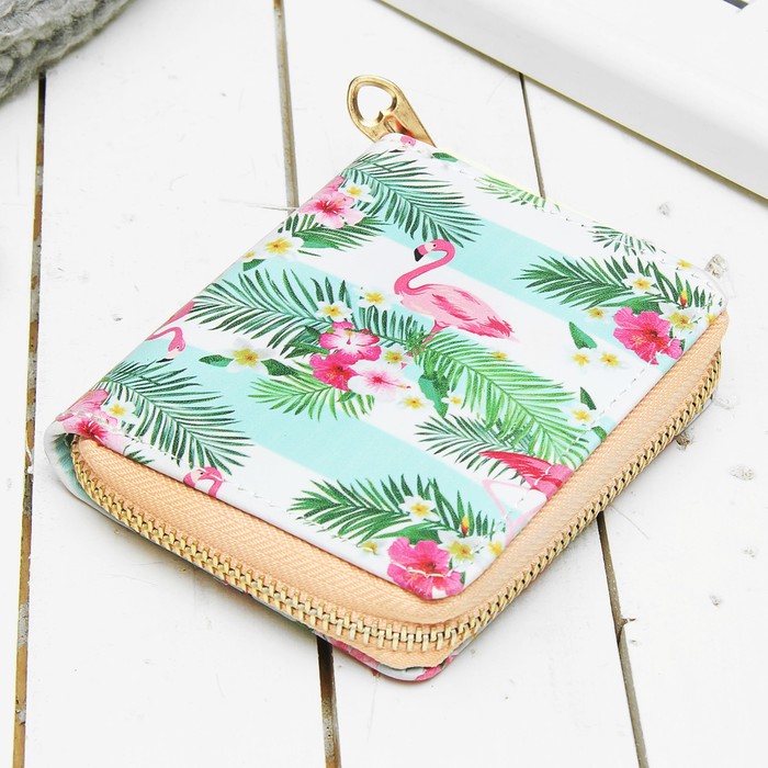 Кошелёк женский на молнии "Фламинго", 2 отдела, для монет, карт, разноцветный