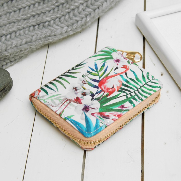 Кошелёк женский на молнии "Фламинго", 2 отдела, для монет, карт, разноцветный