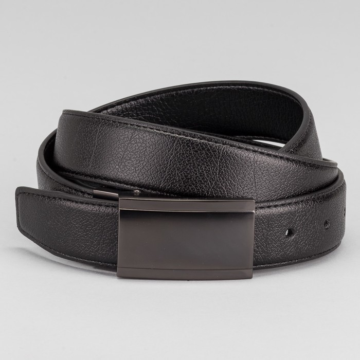 Ремень мужской, пряжка на прокол тёмный металл, ширина - 3,5 см, цвет чёрный