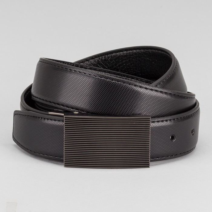 Ремень мужской, пряжка на прокол тёмный металл, ширина - 3,5 см, цвет чёрный