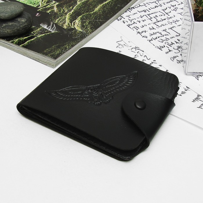 Портмоне мужское на кнопке, 2 отдела, отдел для карт, цвет чёрный