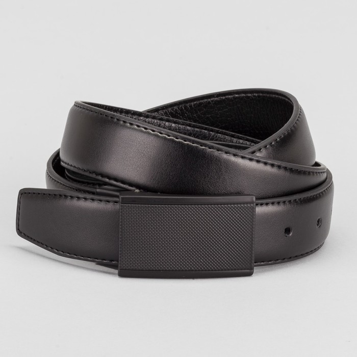 Ремень мужской, гладкий, пряжка на прокол черный металл, ширина - 3,5 см, цвет чёрный