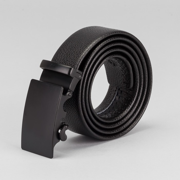 Ремень мужской, пряжка - автомат черный металл, ширина - 3,5 см, цвет чёрный