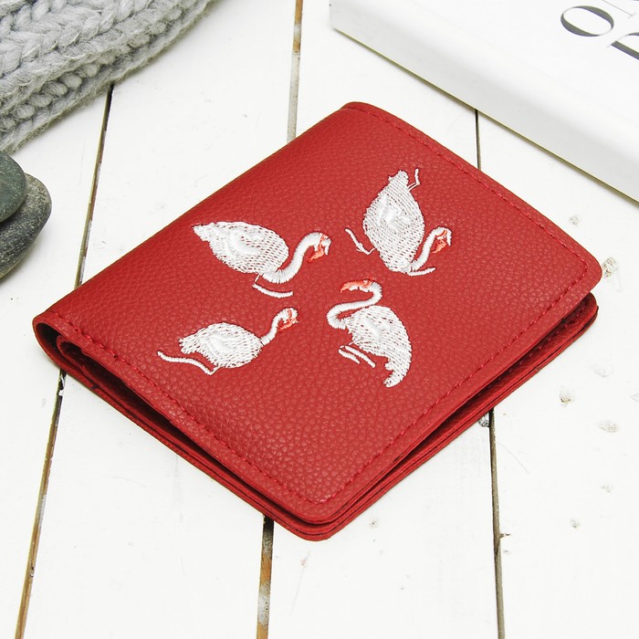 Кошелёк женский на кнопке "Фламинго", 3 отдела, отдел для карт, цвет бордовый