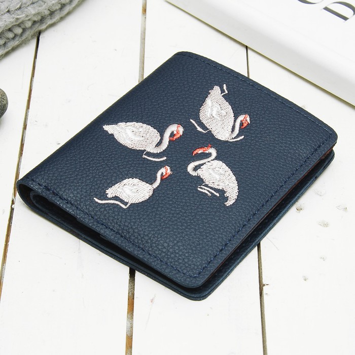 Кошелёк женский на кнопке "Фламинго", 3 отдела, отдел для карт, цвет синий