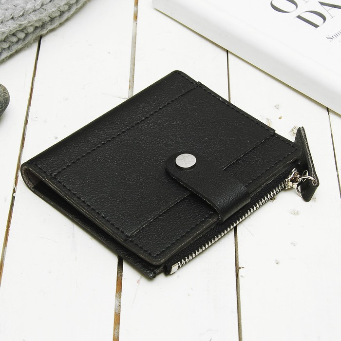 Кошелёк женский на кнопке, 2 отдела, отдел для карт, монет, наружный карман, цвет чёрный