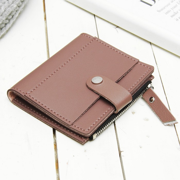 Кошелёк женский на кнопке, 2 отдела, отдел для карт, монет, наружный карман, цвет пудровый