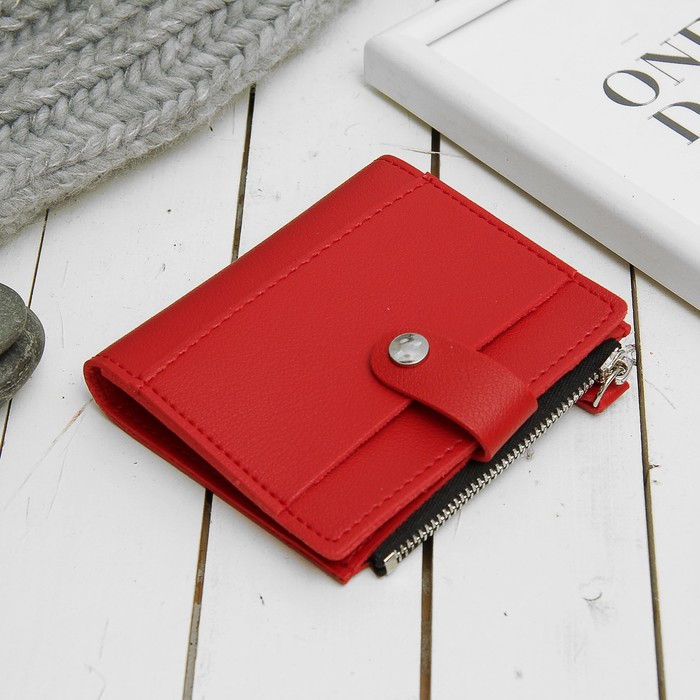 Кошелёк женский на кнопке, 2 отдела, отдел для карт, монет, наружный карман, цвет красный