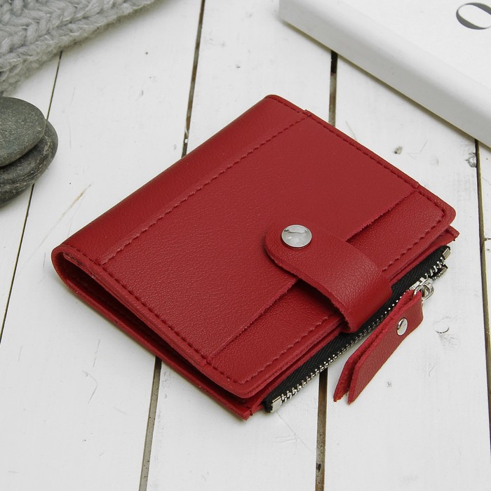 Кошелёк женский на кнопке, 2 отдела, отдел для карт, монет, наружный карман, цвет бордовый