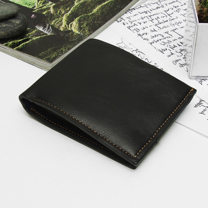 Портмоне мужское, 2 отдела, отдел для карт, цвет чёрный