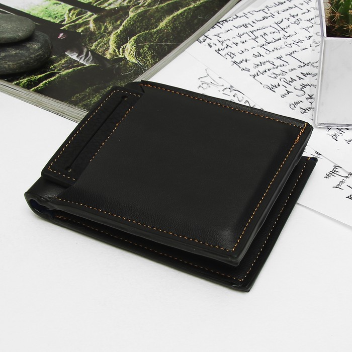 Портмоне мужское, 3 отдела, отдел для карт, вкладыш, цвет чёрный