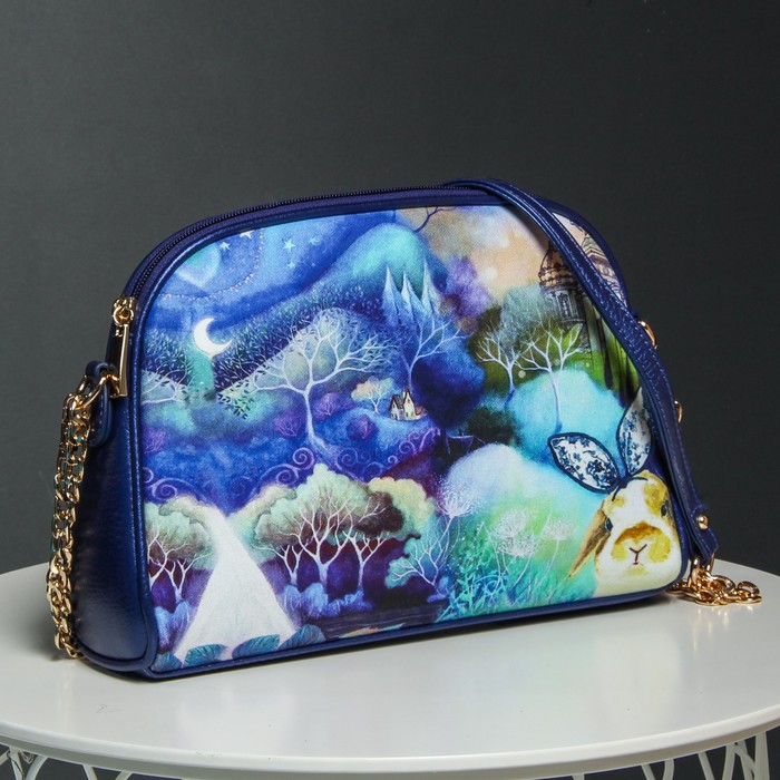 Сумка женская, отдел на молнии, длинный ремень, цвет синий