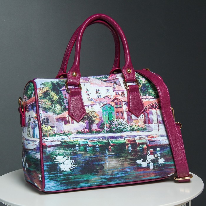 Сумка женская, отдел на молнии, длинный ремень, баклажан