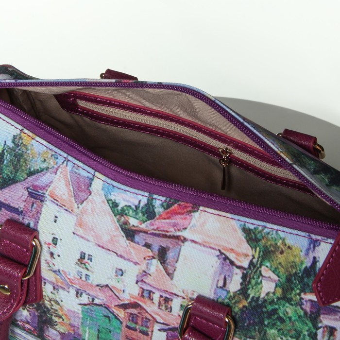 Сумка женская, отдел на молнии, длинный ремень, баклажан