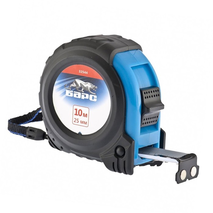 Рулетка БАРС Вектор 10 м × 25 мм, утолщённое полотно, магнитный зацеп, обрезиненный корпус