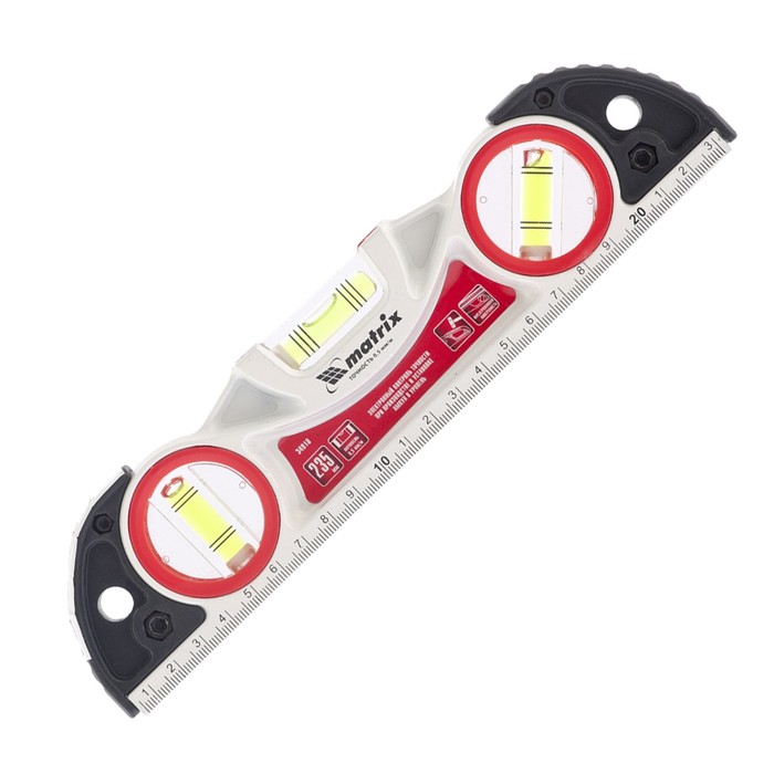 Уровень MATRIX, алюминиевый литой, фрезерованный, 3 глазка, две ударные площадки, 23.5 см