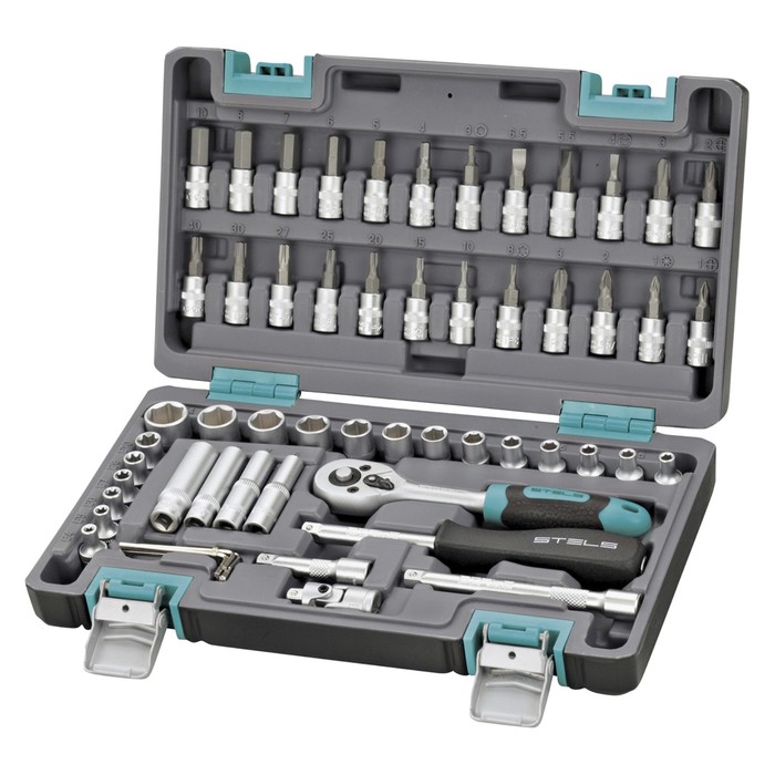 Набор инструментов STELS, 1/4", CrV, пластиковый кейс, 57 предметов