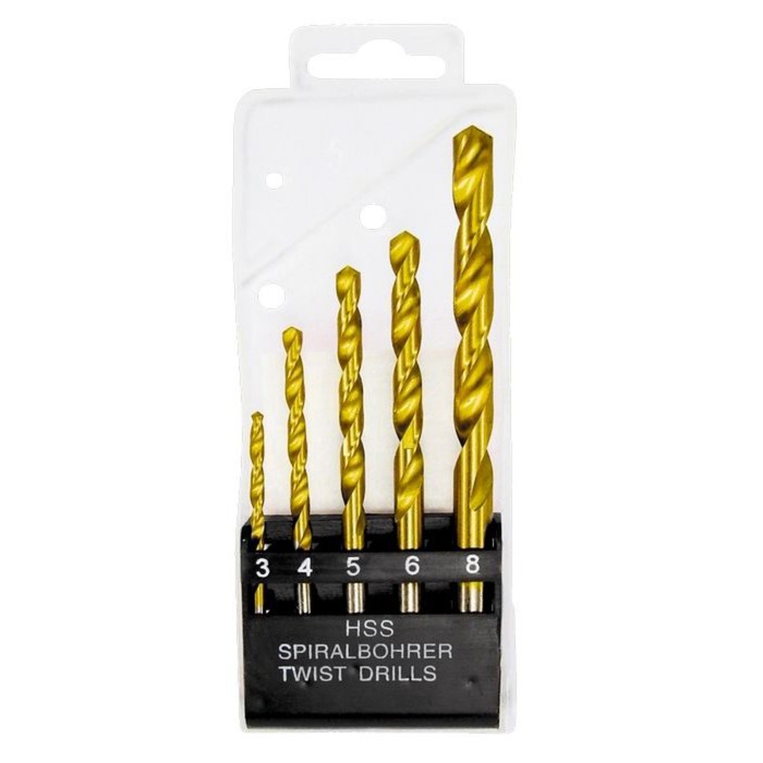 Набор сверл MATRIX, по металлу, 3-4-5-6-8 мм, HSS, 5 шт., пластиковый корпус, цилиндрический хвостовик