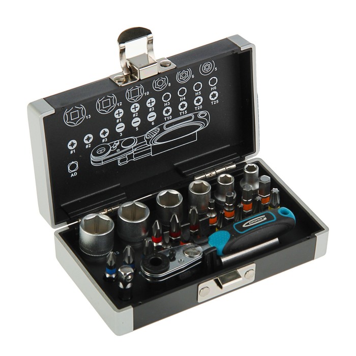 Набор бит и торцевых головок GROSS, 1/4", сталь S2, 26 предметов