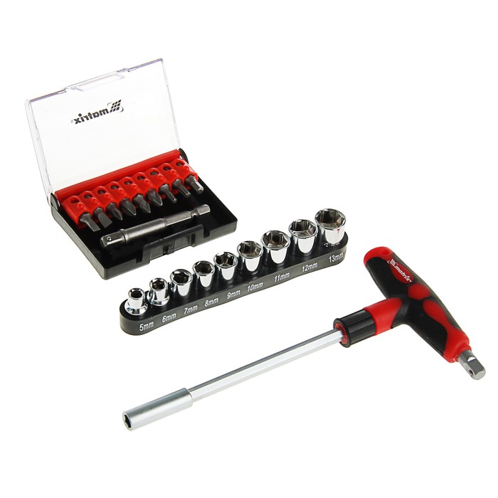 Отвёртка с набором бит MATRIX, CrV, Т-образная, 20 предметов