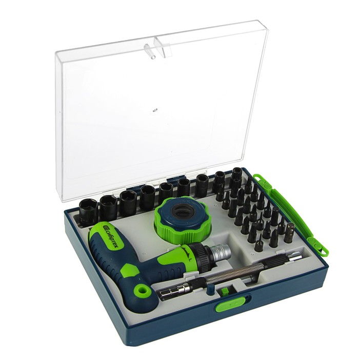 Отвёртка с набором бит и головок "СИБРТЕХ", CrV, Т-образная, реверсивная, 34 предмета