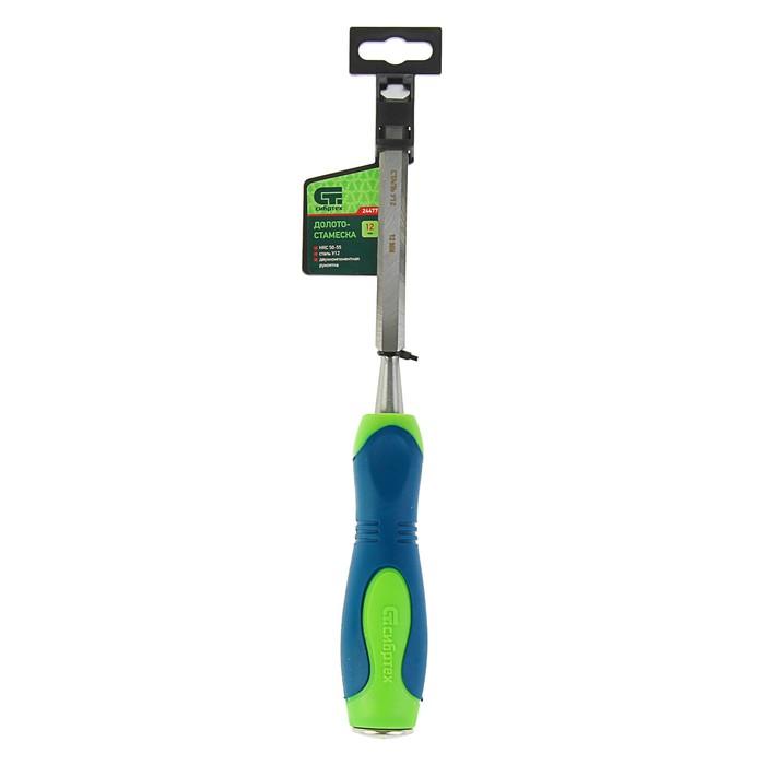 Долото-стамеска "СИБРТЕХ", 12мм, сталь У12, двухкомпонентная рукоятка, металл. затыльник