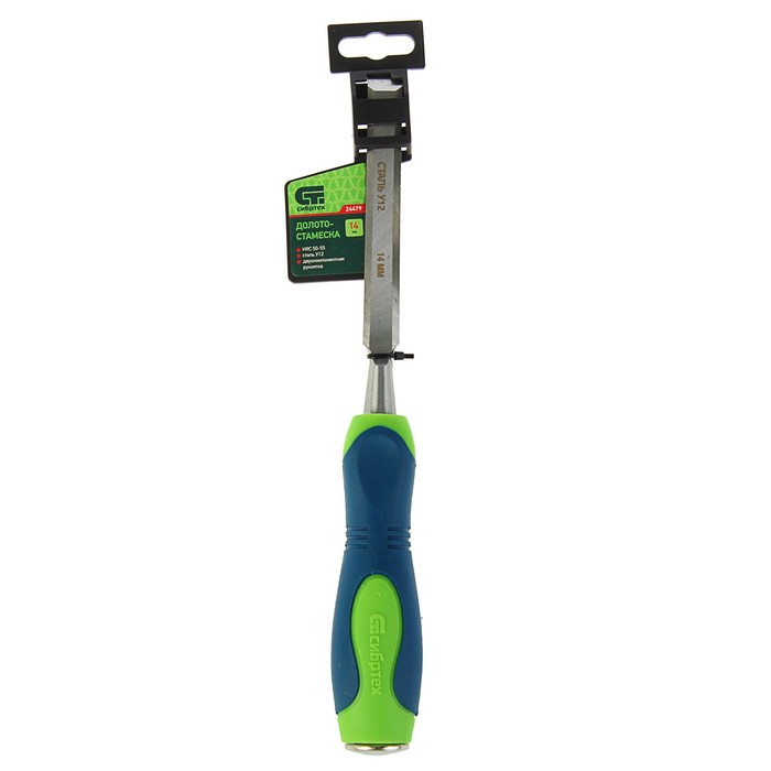Долото-стамеска "СИБРТЕХ", 14мм, сталь У12, двухкомпонентная рукоятка, металл. затыльник
