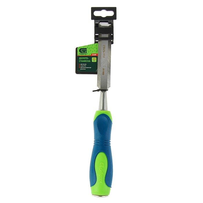 Долото-стамеска "СИБРТЕХ", 20мм, сталь У12, двухкомпонентная рукоятка, металл. затыльник