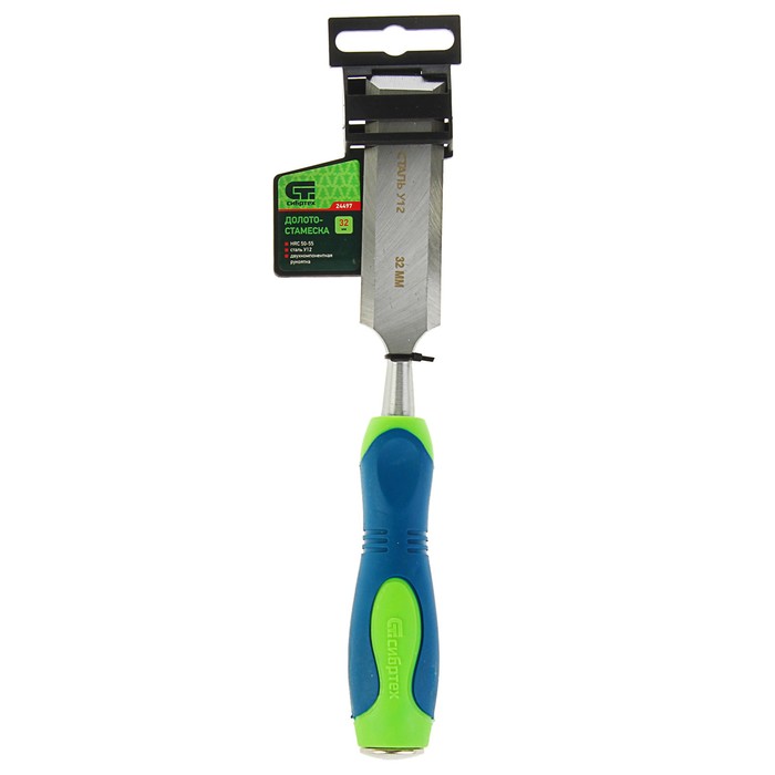 Долото-стамеска "СИБРТЕХ", 32мм, сталь У12, двухкомпонентная рукоятка, металл. затыльник