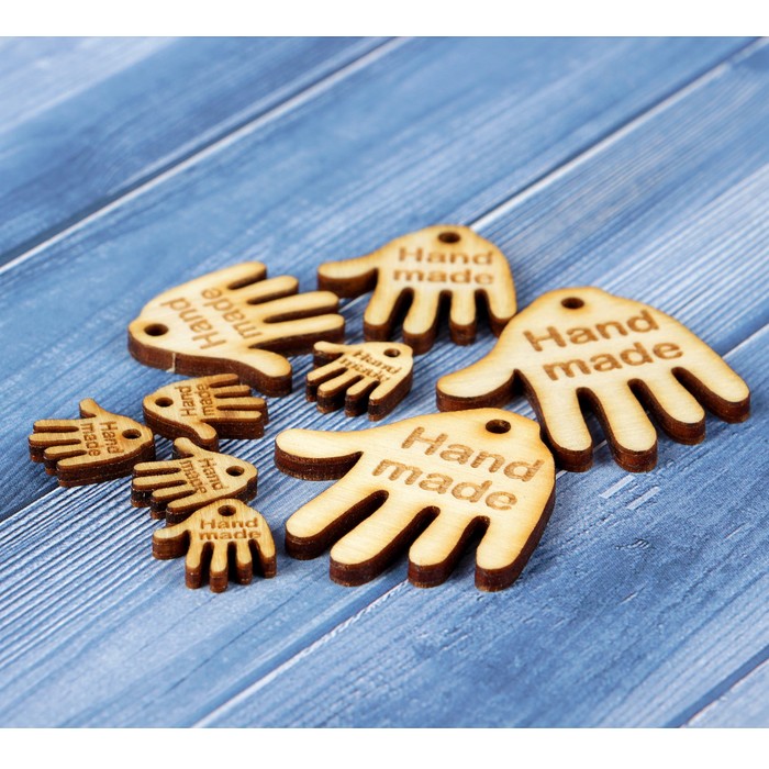 Набор бирок «Hand made», ладошки, 30 мм - 6 шт; 25 мм - 6 шт; 15 мм - 27 шт