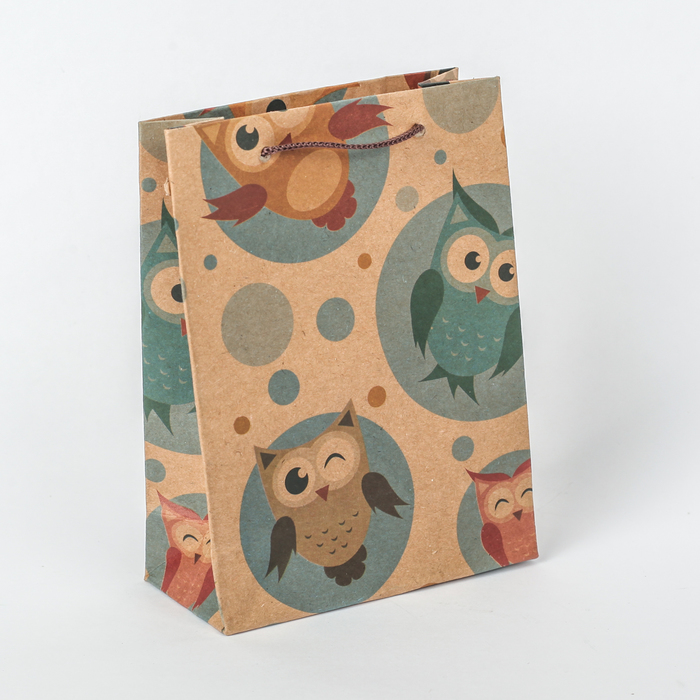 Пакет крафт "Совы", 11 х 5,5 х 14,5 см
