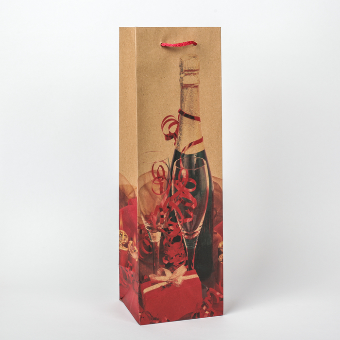 Пакет подарочный под бутылку "Праздничный", 11 х 10 х 36 см