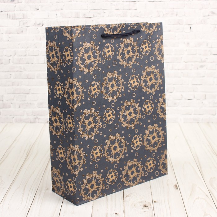 Пакет крафт "Цветочный узор", 16 х 6 х 21 см