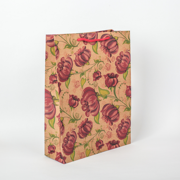 Пакет крафт "Яркий цветок", 23,5 х 8,5 х 31,5 см