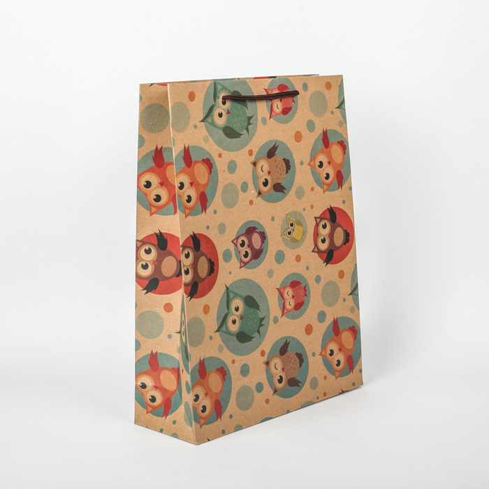 Пакет крафт "Совы", 23,5 х 8,5 х 31,5 см