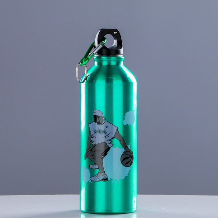 Бутылка для воды 500 мл, в форме фляжки. Серия Урбан, с карабином, алюминий, микс, 7х21.5 см