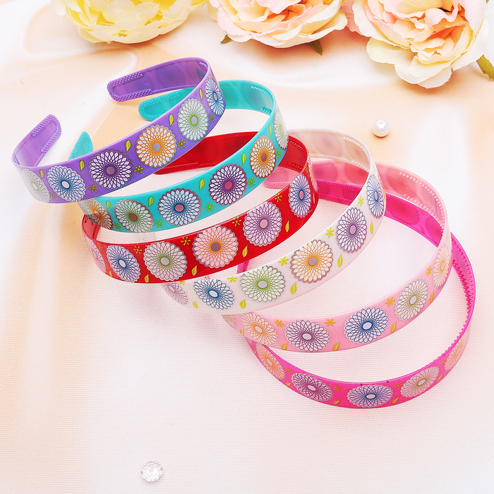 Ободок для волос "Мери" 2,3 см, круглые цветы, микс