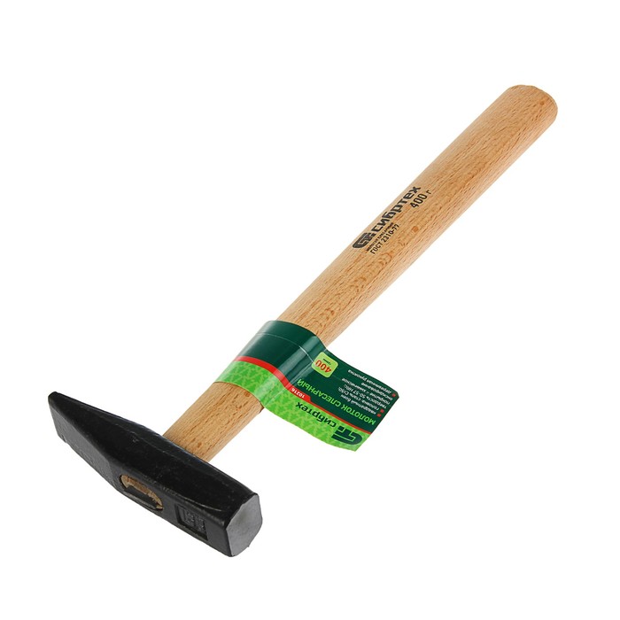 Молоток "СИБРТЕХ", 400 г, слесарный, инструментальная сталь, квадр. боек, дерев. рукоятка