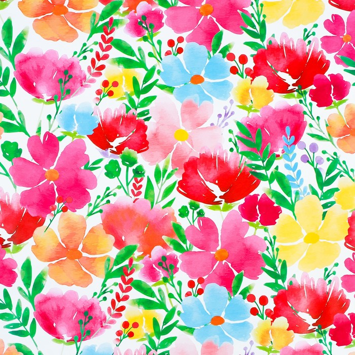 Бумага упаковочная глянцевая "Акварельные цветы", 100х70 см